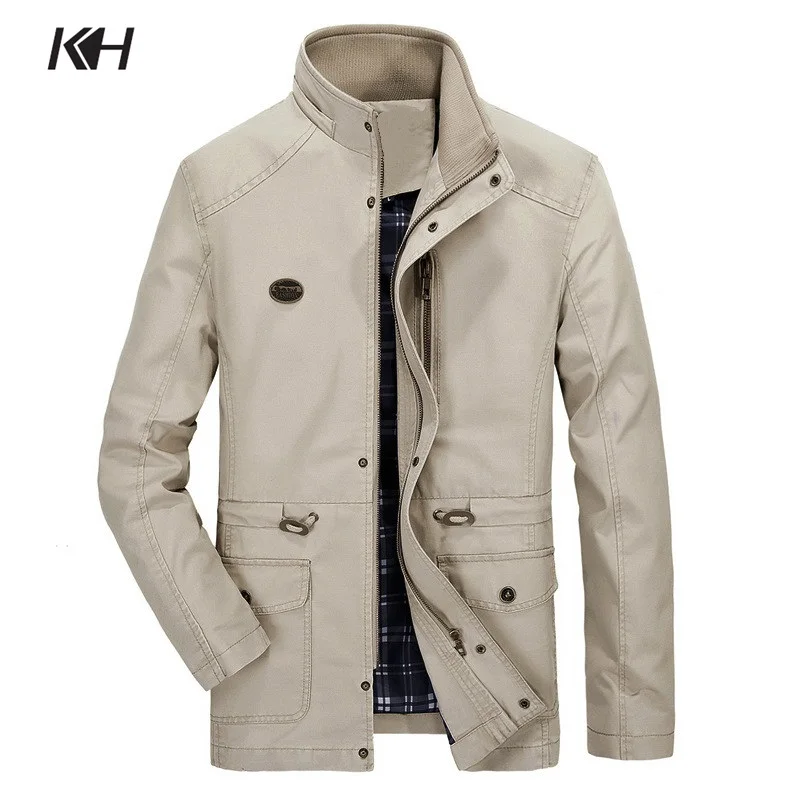 

KH Autumn and Winter Men's Jackets Fashion Hooded Coat Mens 100%Cotton Casual Washed Jacket Windbreaker Outerwear Plus size 5XL