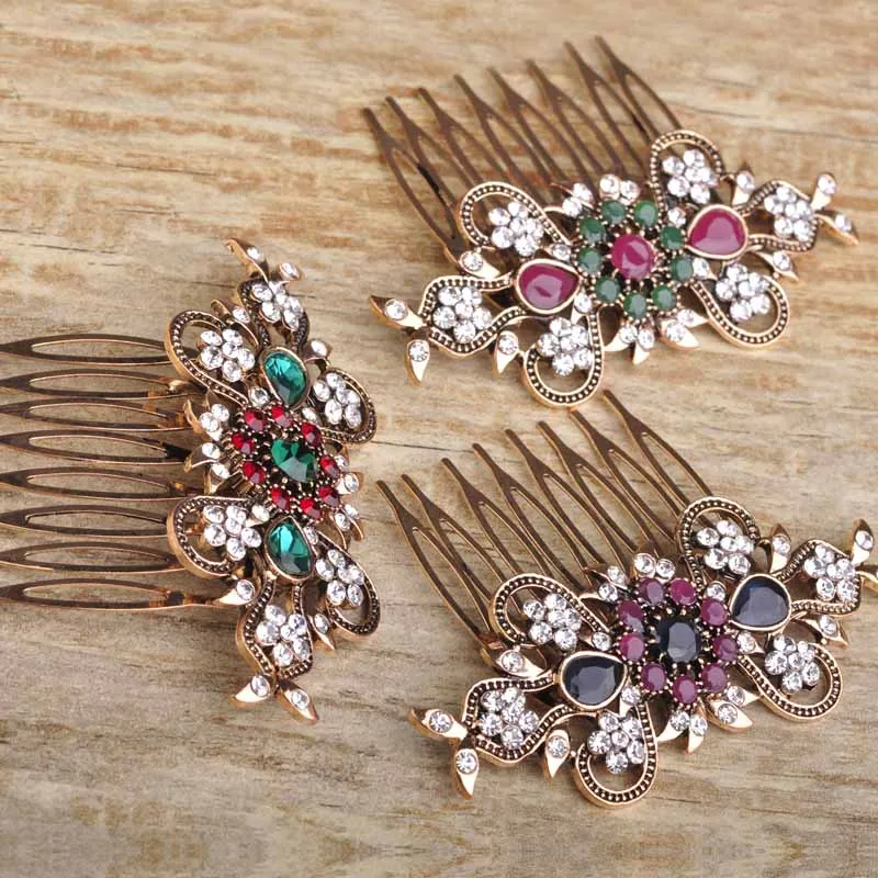 Женский гребень для волос Blucome Красный с кристаллами в турецком стиле Свадебный