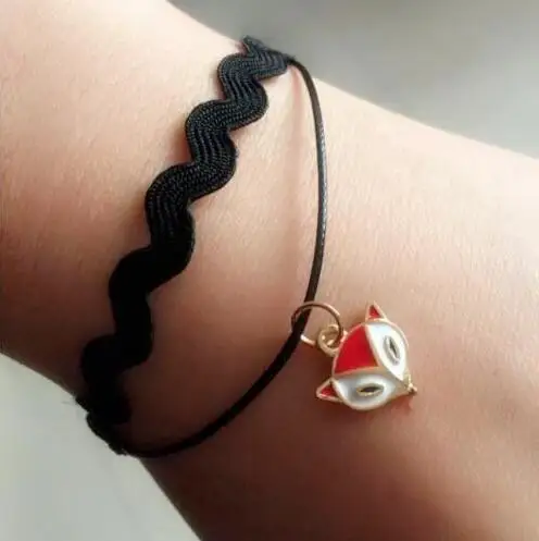 Красивый двойной черный веревочный браслет sl 0138 с маленькой лисой ювелирные