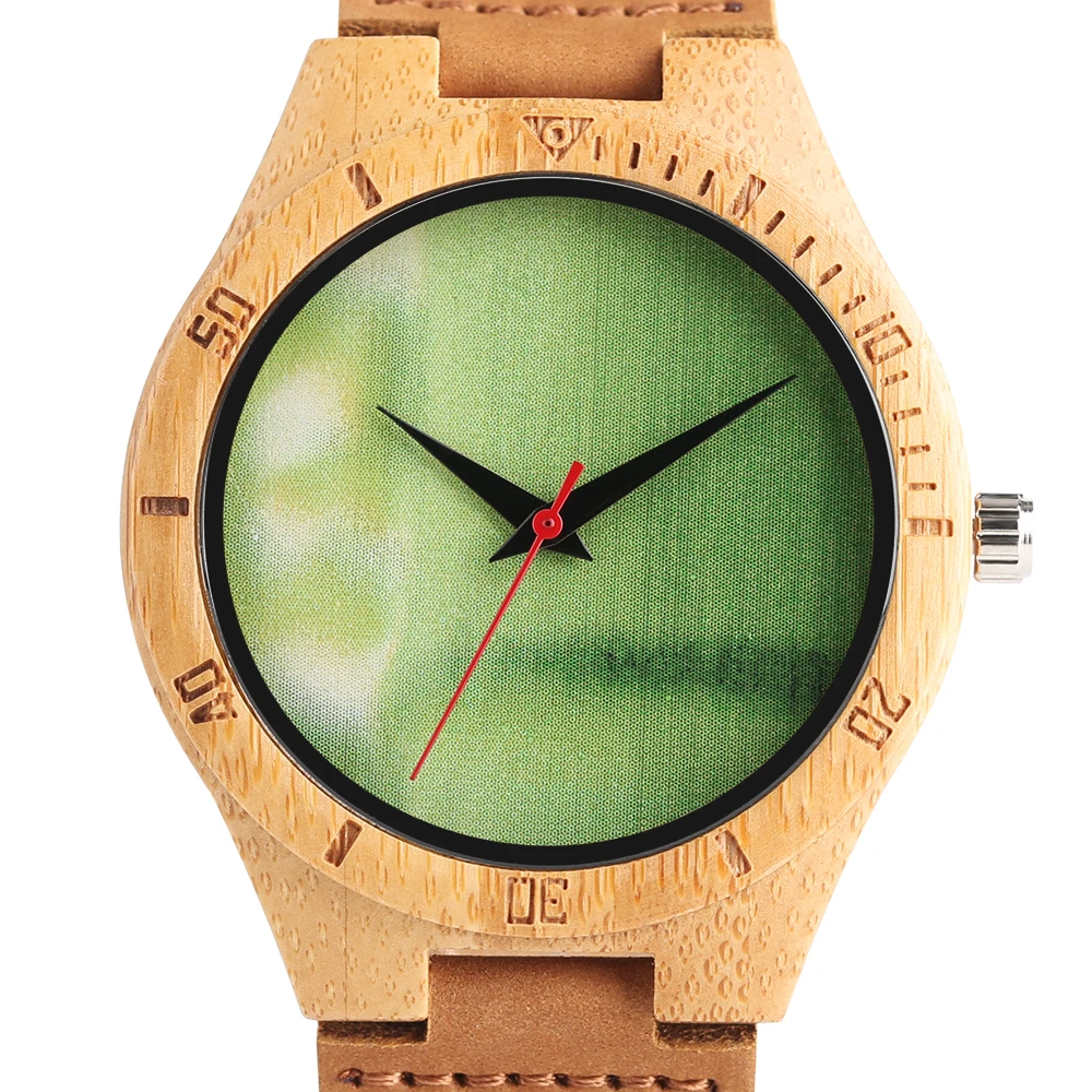 Повседневные мужские часы из натурального бамбукового дерева минималистичные