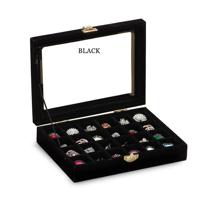 

New Arrival Jewelry Case Storage Box With Glass Lid For Earring Ring Pendant Box