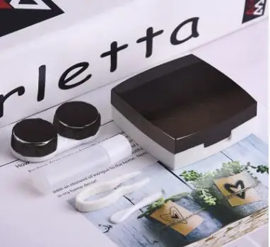 Black Contact Lens Case With Mirror women Colored Contact Lenses box eyes contact lens container Lovely Travel kit box without sign - Цвет: Black