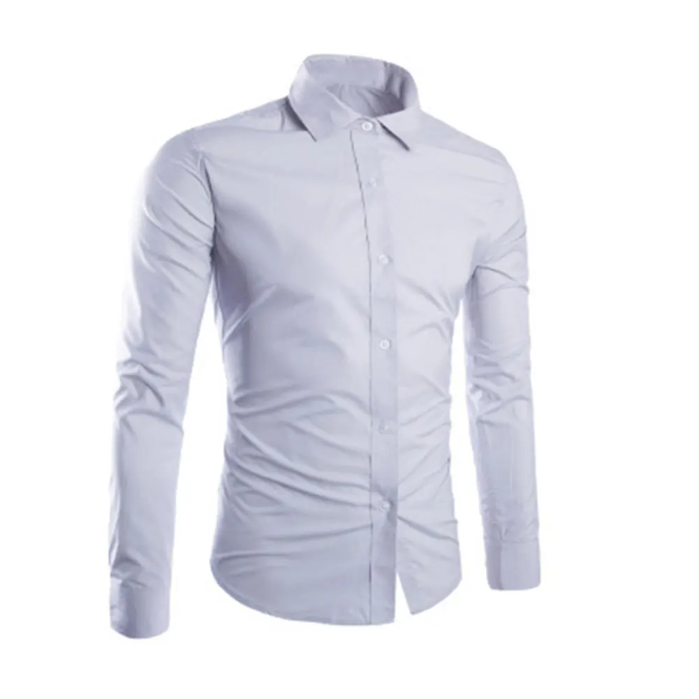 light gray Модные весенние осенние мужские рубашки с длинным рукавом, одноцветные, легкие в уходе, анти-складки, мужские повседневные рубашки, M-3XL FS99 - Цвет: light gray