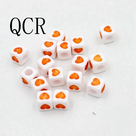 Orange Love Heart Новинка 6*6 мм квадратный 100 шт./лот смешанный черный любовь сердце акриловый бисер DIY Loom Refills Кубические Подвески Аксессуары браслеты - Цвет: Orange Love Heart