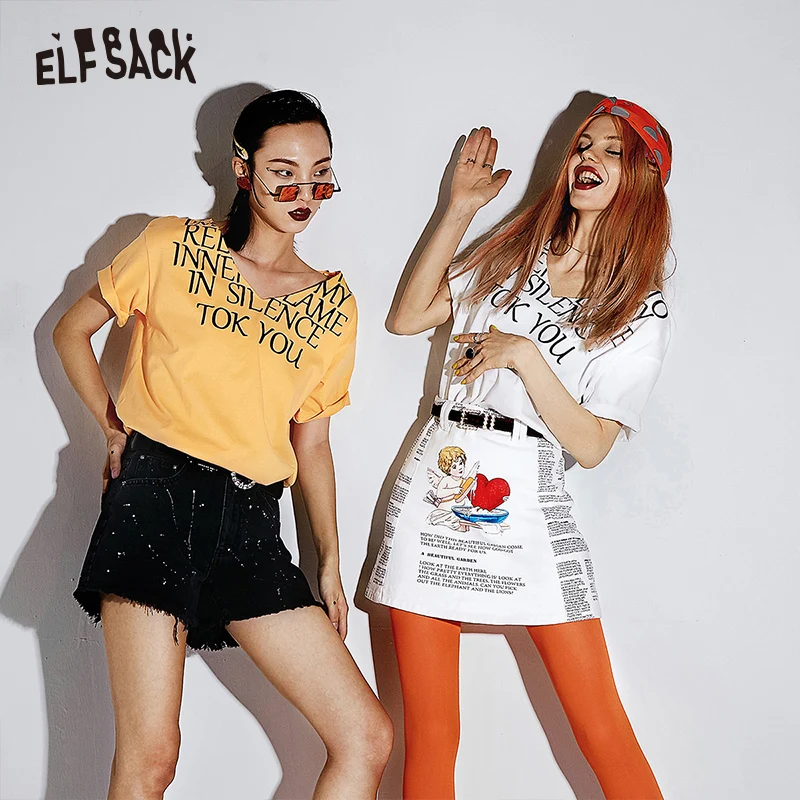 Женские винтажные хлопковые футболки ELF SACK белые повседневные женские топы с