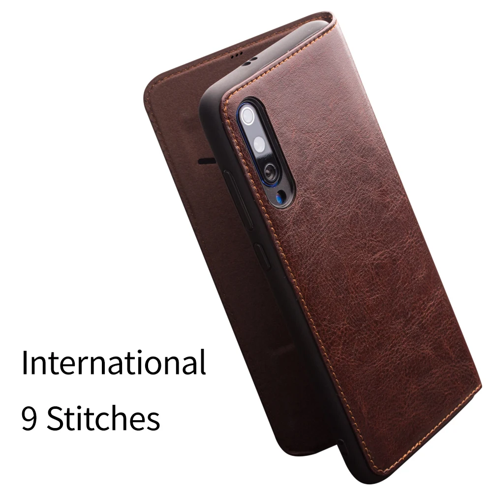 QIALINO, Модный чехол для телефона из натуральной кожи для Xiaomi Mi 9, 6,39 дюймов, ручной работы, флип-чехол с отделением для карт, для Xiaomi Mi 9