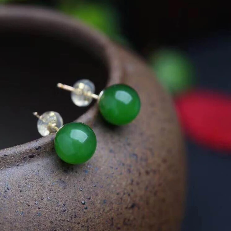 Оптовая продажа серьги из натурального зеленого камня круглые бисера на удачу