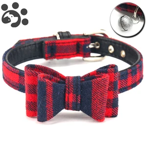 Ошейник с колокольчиками из искусственной кожи для собак регулируемые ошейники для кошек для щенков с бантом Ших тцу Чихуахуа Мопс аксессуары для кошки, собаки MP0014