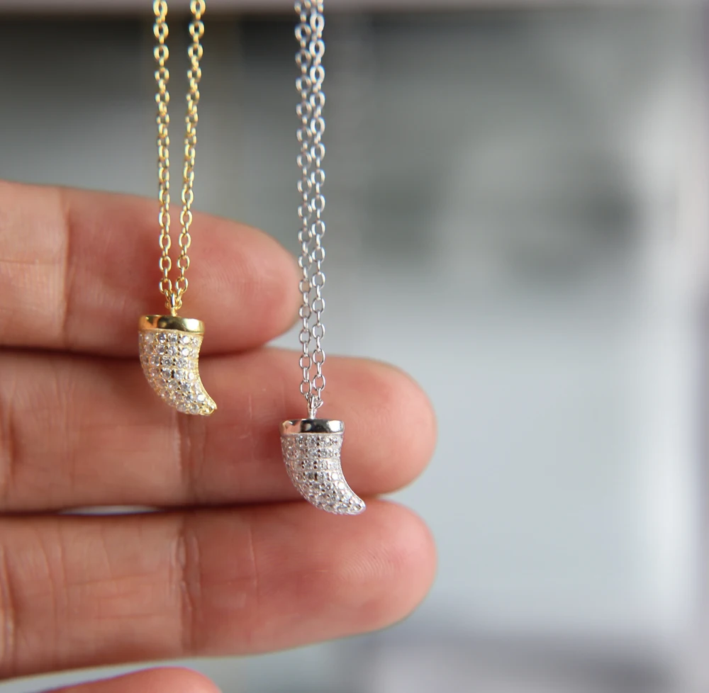 Настоящее серебро 925 пробы колье ожерелье с милым животным рогом кулон и подарок