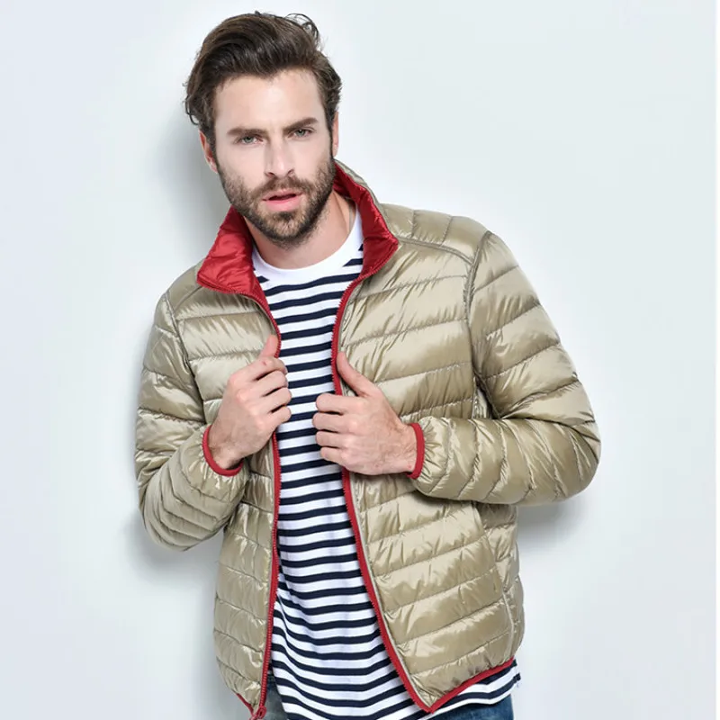 Мужская куртка-пуховик на 90% белом утином пуху легкая куртка с двумя боковыми