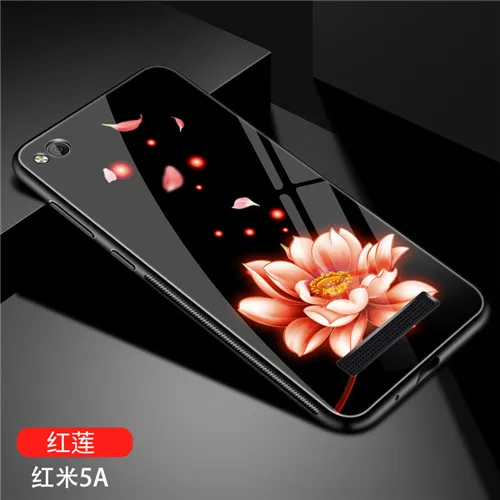 Для Xiaomi Redmi 5A случае Роскошные закаленное Стекло жесткий задняя крышка мягкая TPU силиконовая бампер для Xiaomi Redmi 5A чехол принципиально 3D броня - Цвет: lotus