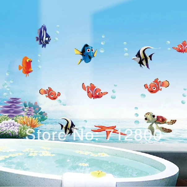 Рыба и пузырь съемный 3d обои на стенах Ванная комната декора Наклейки стену для