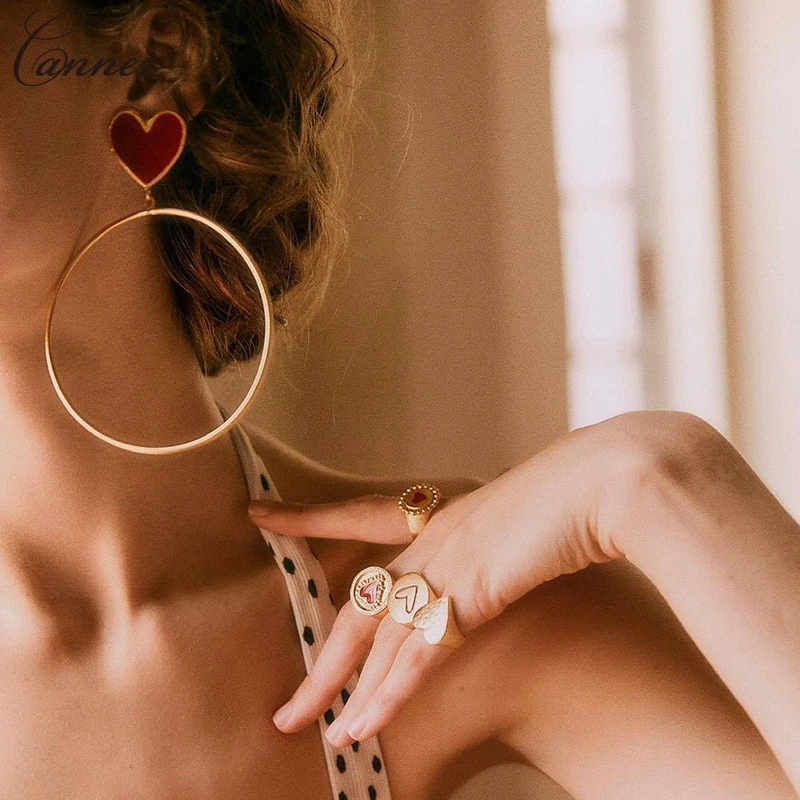 Red Love Heart Earrings for Women Gold Big Round Circle Drop 2019 Lady's Statement Jewelry pendientes mujer Q4 | Украшения и