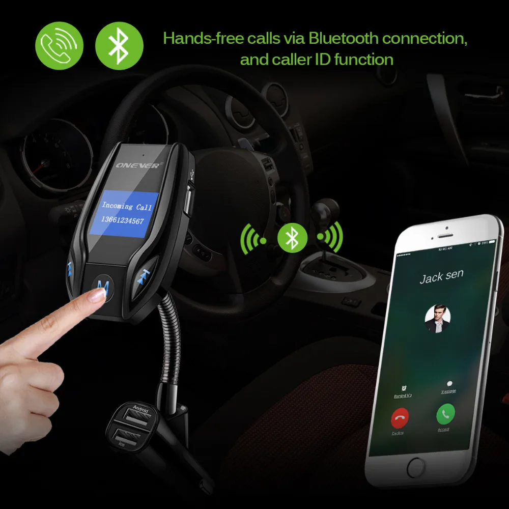 Автомобильный FM трансмиттер Onever Bluetooth MP3 плеер с двумя USB портами|fm transmitter|fm modulatormp3