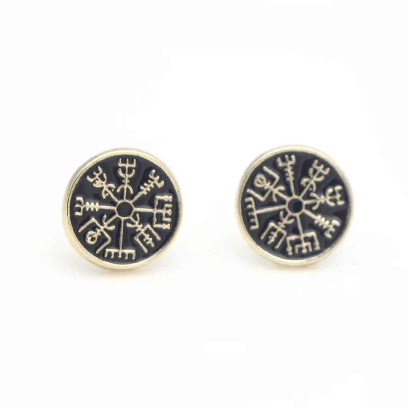 Золотой цвет P1237 Dongmanli модные серьги-гвоздики в виде руны викингов Vegvisir Compass для женщин символ Одина амулет, серьги Прямая поставка - Окраска металла: Золотой цвет
