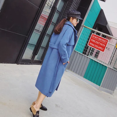 Casaco feminino,, UK, для женщин, плюс размер, осень, зима, Cassic, простое, шерсть, макси, длинное пальто, женский халат, верхняя одежда, manteau femme C414 - Цвет: blue