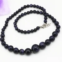 6 14mm natural blue sandstone stone round beads necklace for women tower chain choker high grade diy jewelry 18inch b3193