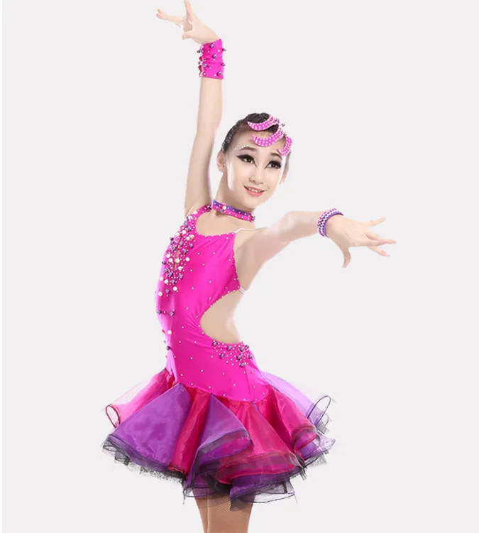Girls Sequined Ballroom latin dancing dress Children performance Modern Stage wear Party Outfits Salsa Dance costumes | Тематическая