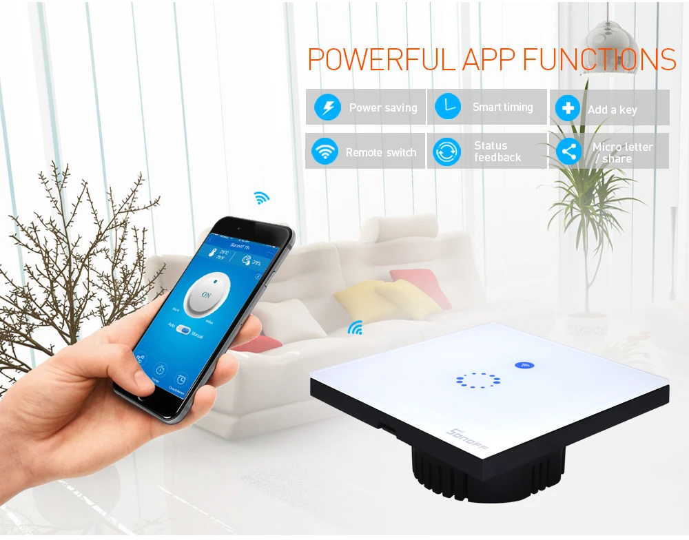 SONOFF Wifi умный настенный выключатель ЕС стеклянная панель сенсорный светильник Led 1 комплект беспроводной пульт дистанционного управления реле таймер розетка Google Home