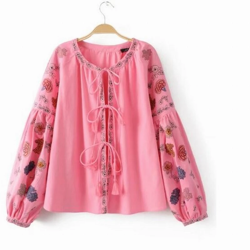 Europe Spain National Embroidery Shirt Mori Girl Ethnic floral Shirts Spring Cardigan Blusa blusas chemise blouses femme blusa |