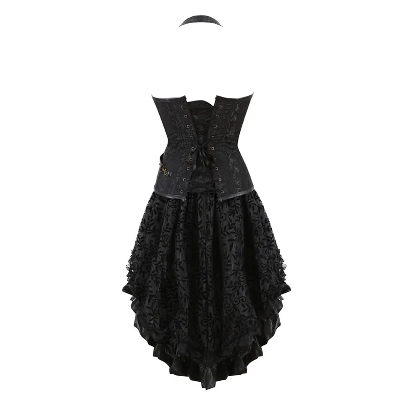 women plus size steampunk corsets dress victorian gothic front zip corset bustier faux leather skirts set brown black halloween