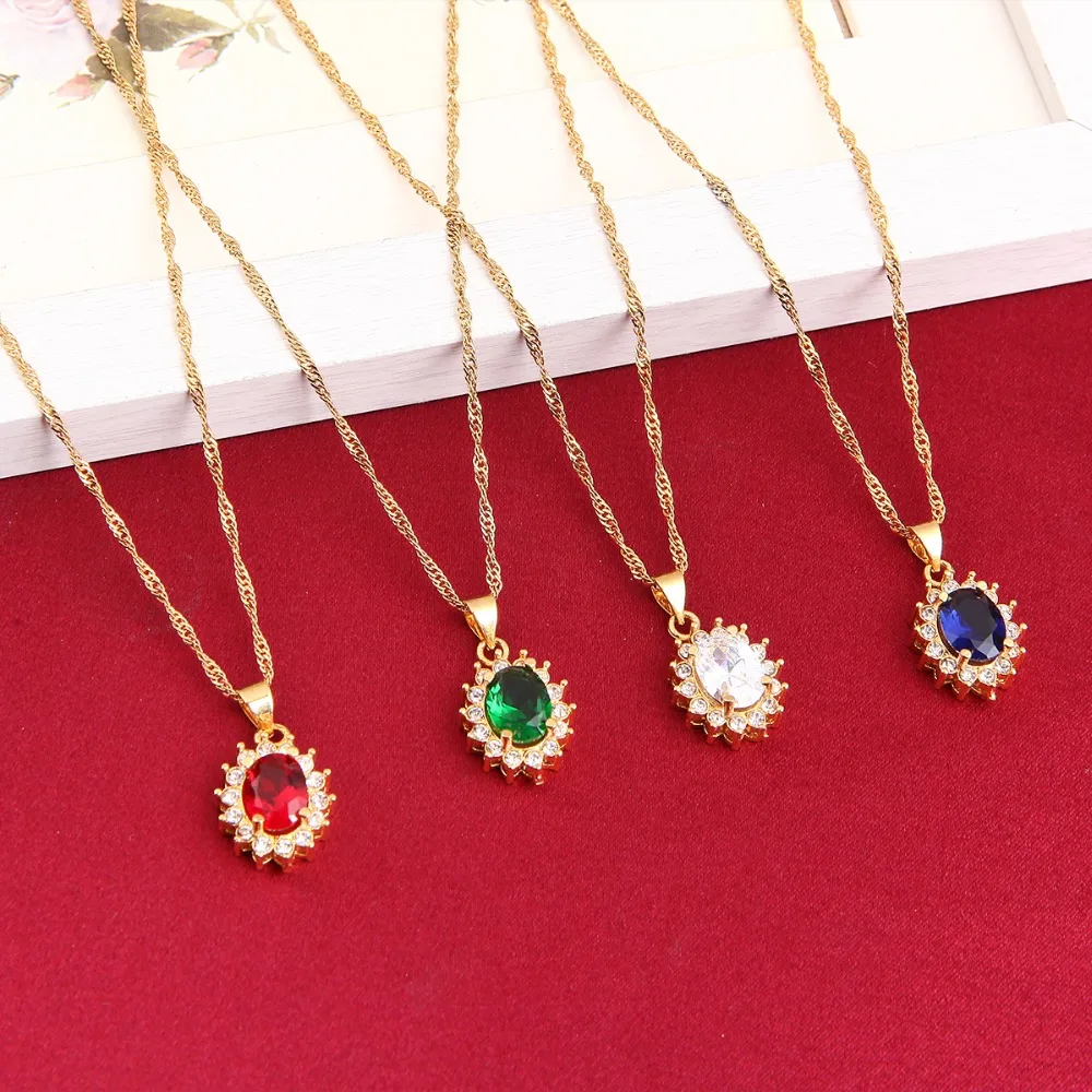 Женское ожерелье с подвеской в форме капли воды Стразы золотого цвета голубым