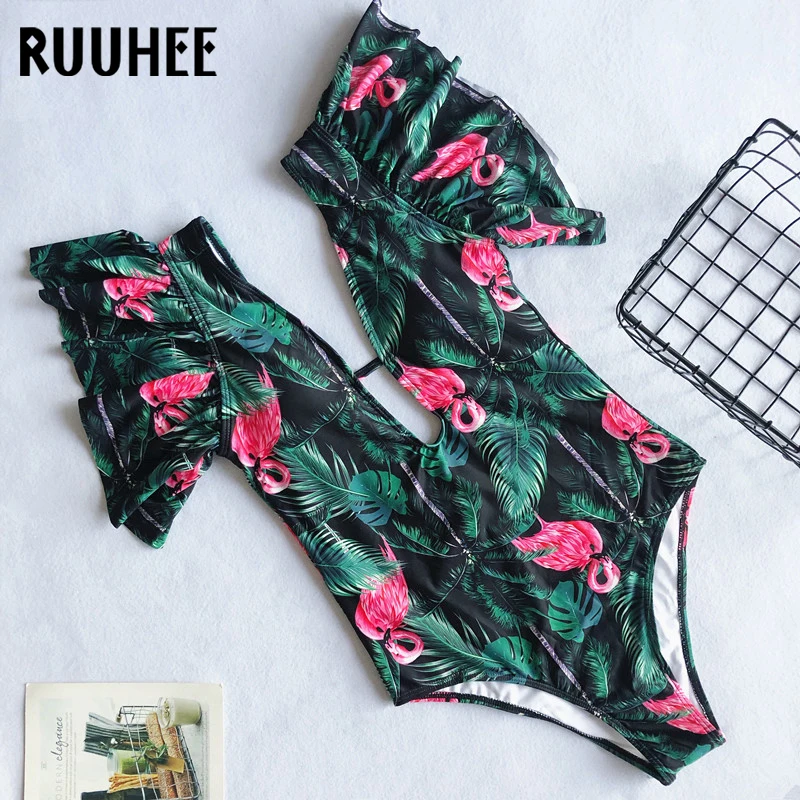 RUUHEE, сексуальный сдельный купальник, женский купальник с оборками, женский купальник, пуш-ап, купальник, мягкий, летняя женская пляжная одежда