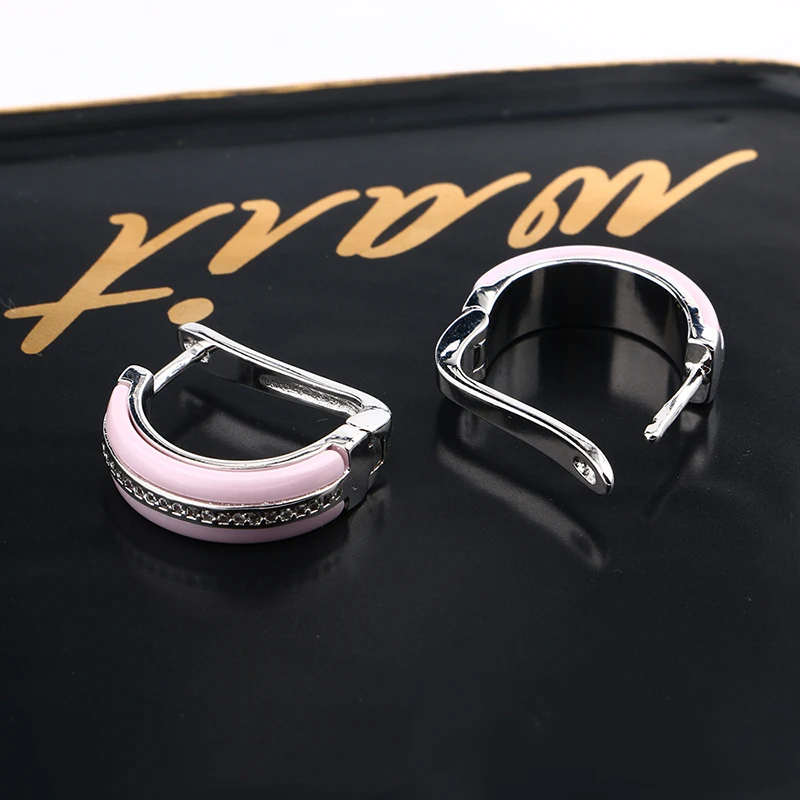 Серьги U-образные керамические розовые серебряные нержавеющая сталь | Украшения