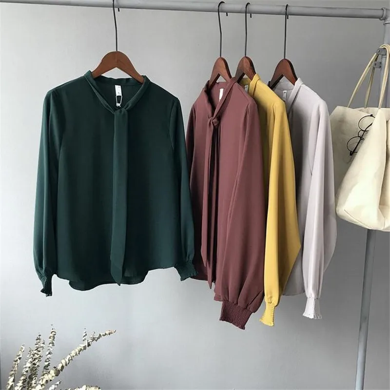 Высокое качество Повседневное шифон Для женщин блузка рубашка Фонари рукавом