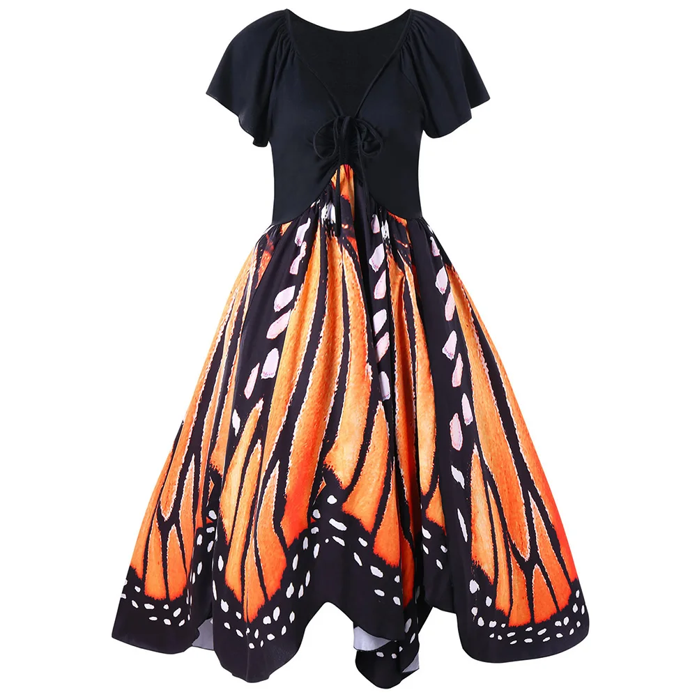 Женское винтажное платье с принтом бабочки Joineles летнее v образным вырезом