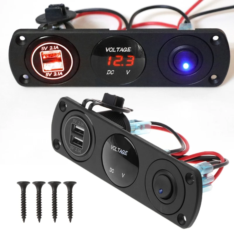 Двойное зарядное устройство USB светодиодный вольтметр ВКЛ ВЫКЛ панель