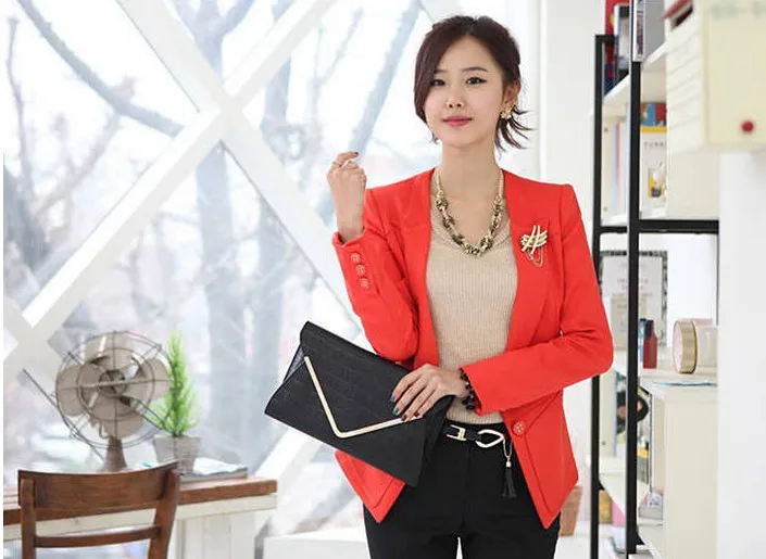 2014 fashion women slim blazer coat suit singer breasted orange cotton full Size S M L XL Free Shipping | Женская одежда