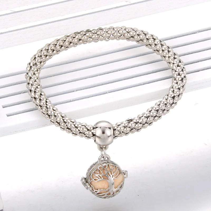 Pearl cage Aromatherapy Pendant Bracelet Essential Oil Diffusing Bangle Silver Charm Popcorn Chain Jewelry Locket | Украшения и