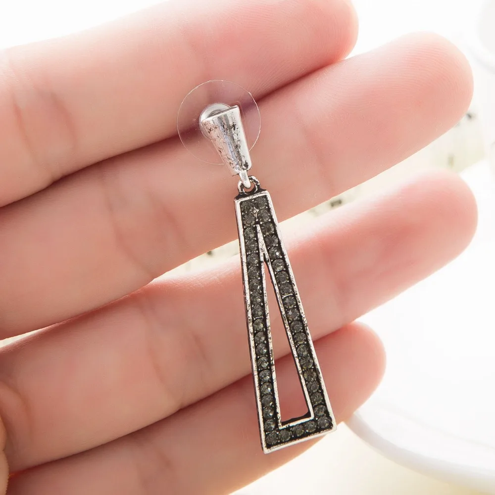 Fashion Anti-silver Plated Drop Earrings For Women Classic Wedding Jewelry Grey Crystal Inlaid Triangle Statement Aretes Mujer | Украшения