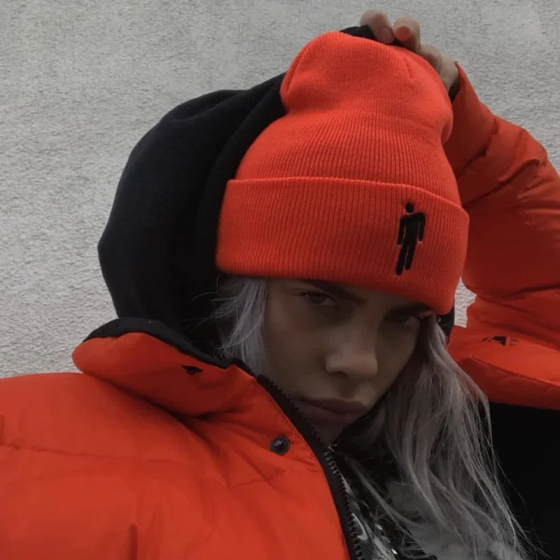 Прямая поставка, Billie Eilish, хлопковые повседневные шапочки для мужчин и женщин, вязаная зимняя шапка, одноцветная, хип-хоп, Skullies, шапка унисекс