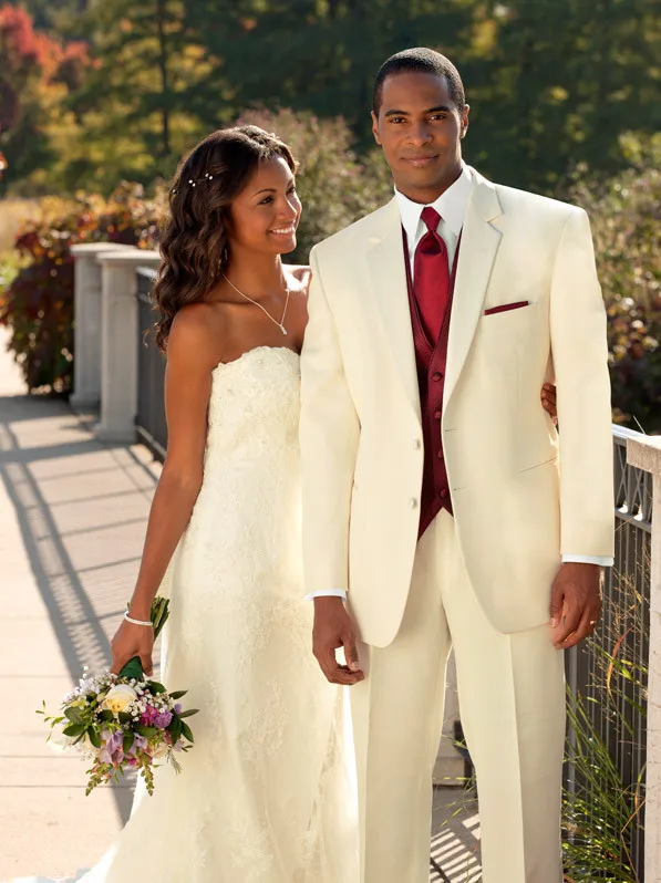 

Модные смокинги для жениха цвета слоновой кости на заказ, свадебные костюмы для мужчин, костюм женский (пиджак + брюки + жилет + галстук)