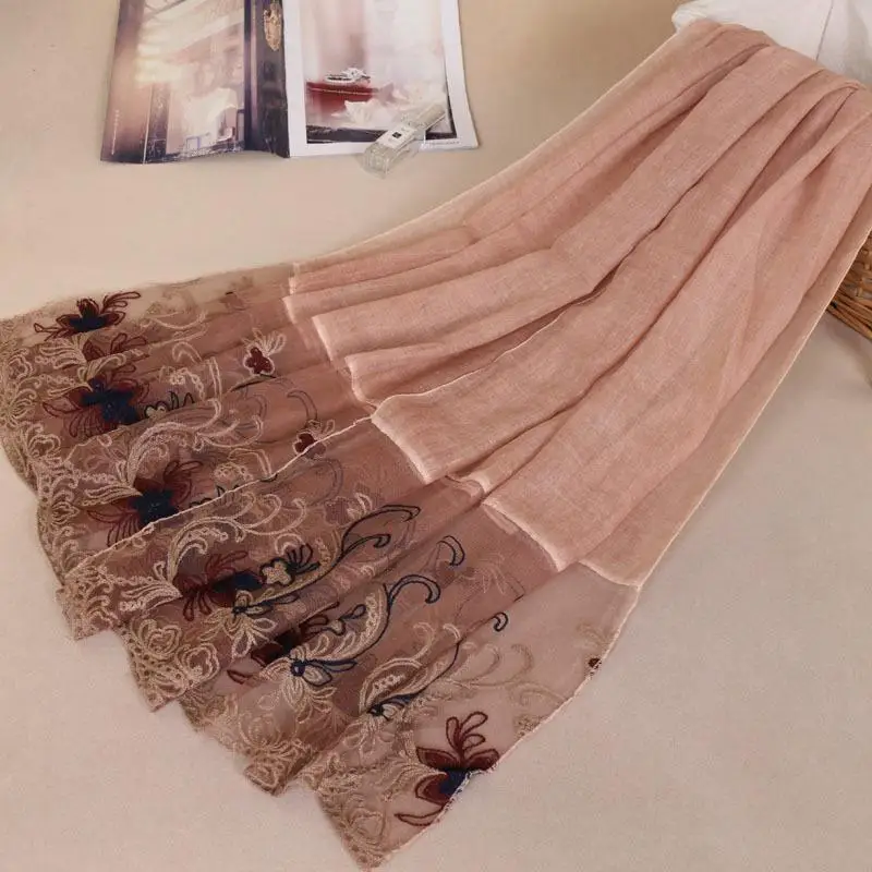 Мусульманский женский кружевной цветочный хиджаб яркий шарф палантин головной