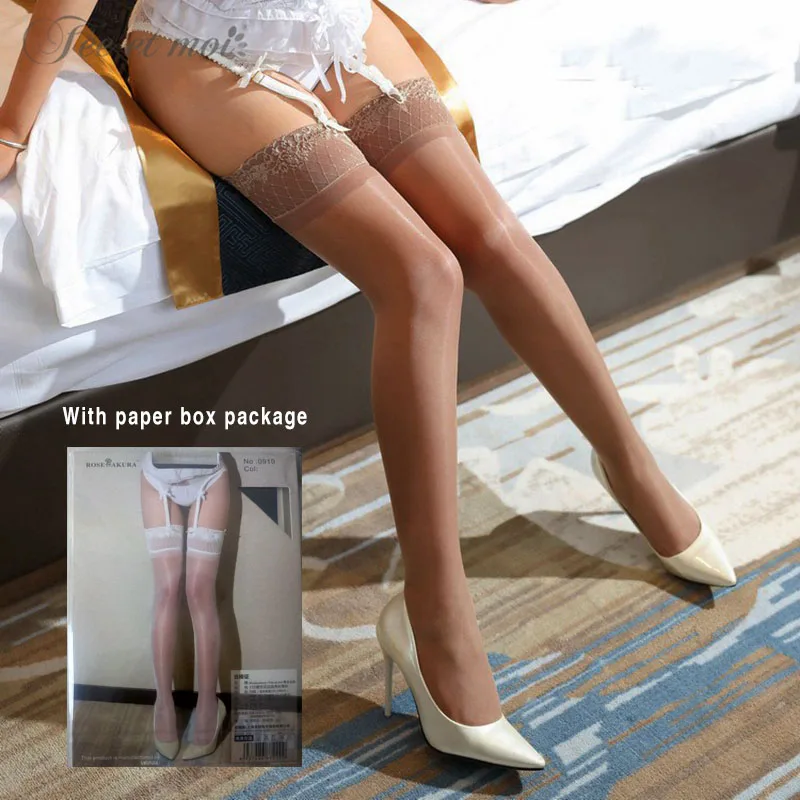 Saroosy новые сексуальные кружевные чулки для Для женщин, глянцевые, шелковые, выше колена пикантная обувь Эротические Нижнее белье с силиконовым размера плюс - Цвет: White-Box package