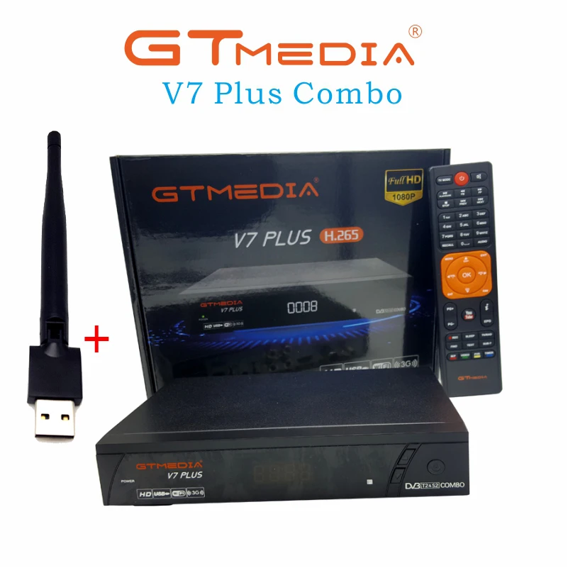 2 шт./лот GTMEDIA V7 плюс 1080P Full HD DVB-S/S2+ T/T2 спутниковый ТВ приемник Поддержка PowerVu, Biss ключей, H.265, 4-разрядный светодиодный дисплей