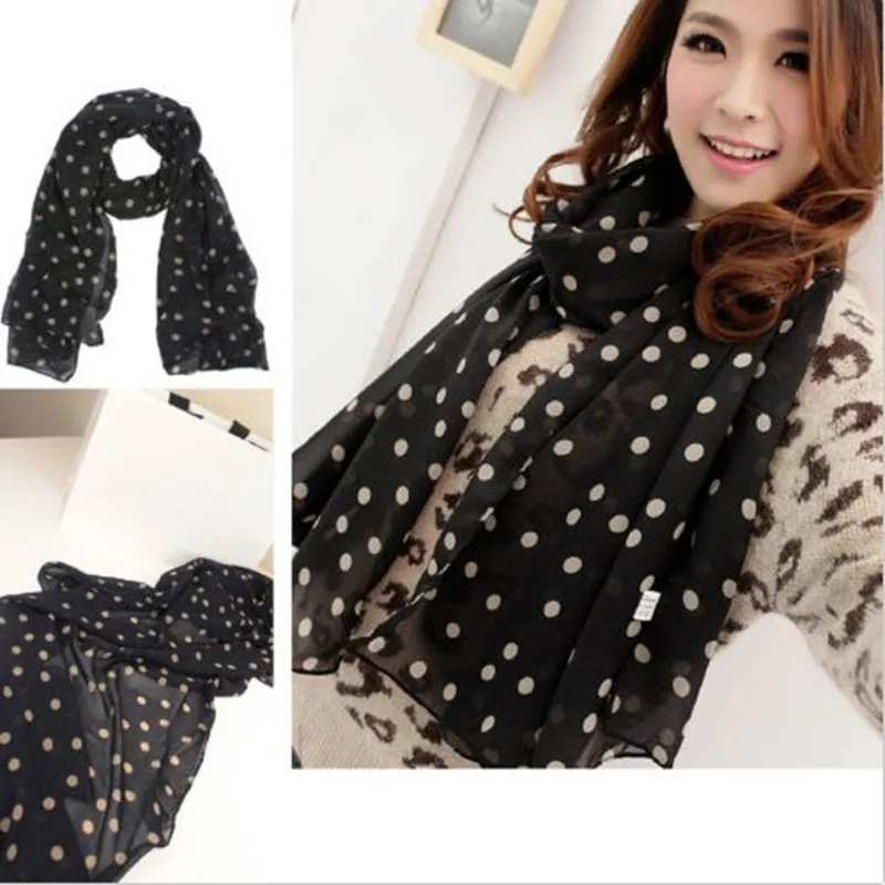 Модный женский шифоновый длинный шарф в горошек с принтом шаль обертывания