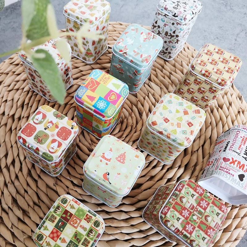 Рождественский мини жестяной ящик контейнер для хранения лекарств Дело Макияж