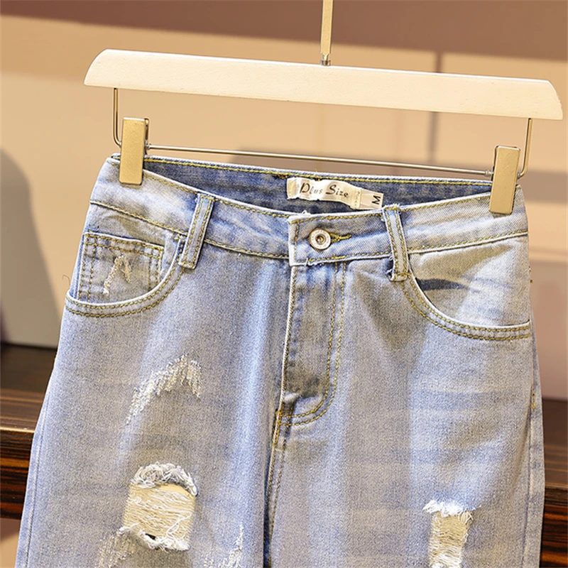 2020 летняя футболка с принтом Женские джинсовые штаны дырками Женский комплект из