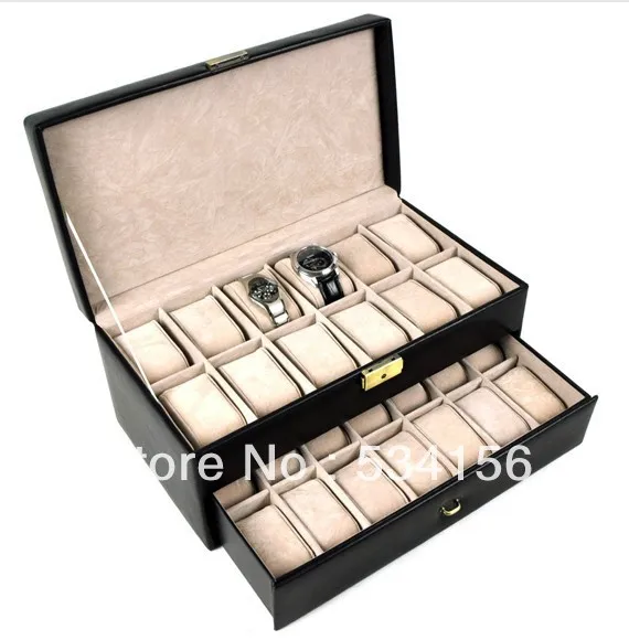 Бесплатная доставка черная роскошная коробка для часов может вместить 26
