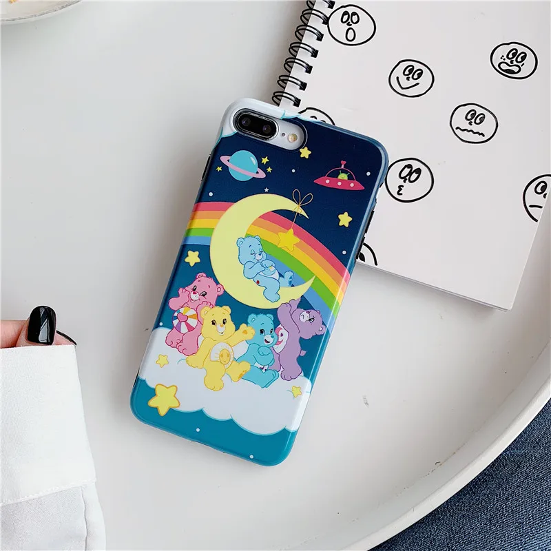 Cartoon ins Care Bears Phone Case For iPhone 6 6s 7 8 Plus X XS Max Xr cute rainbow bear Moon stars back cover Coque |