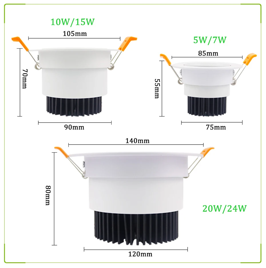 Super Bright Recessed LED Dimmable Downlight COB 5W 7W 10W 15W 20W 24W LED Spot light LED Decoration Ceiling Lamp AC85-265V