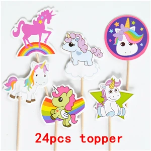 No.6 (24pcs topper) 12 шт. лучшее качество мультфильм Единорог Лошадь кекс обертки Топпер конфеты коробка дети день рождения принадлежности Свадебные принадлежности - Цвет: No.6 (24pcs topper)