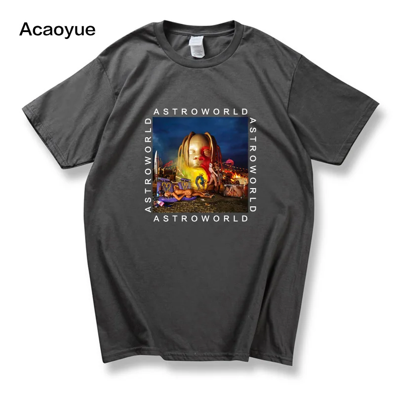 Dark grey Travis Scott Astroworld Cool Design T-Shirt New Arrival Funny T-shirt Mens and Womens Cotton Printed Plus Size Tops Tee 2XL - Color: Dark grey