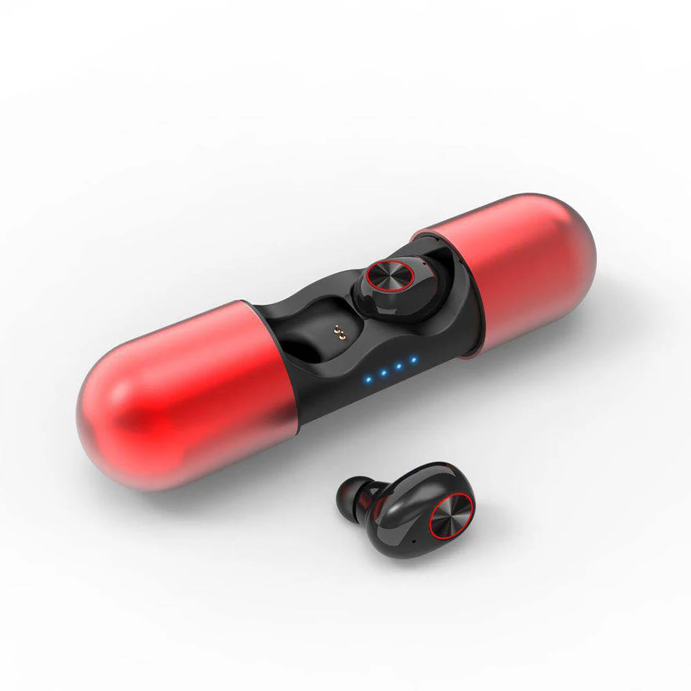 Красный/синий/черный Мини беспроводной TWS Спорт стерео Bluetooth гарнитура Музыка наушники вкладыши Наушники с зарядной коробкой для Ios Android