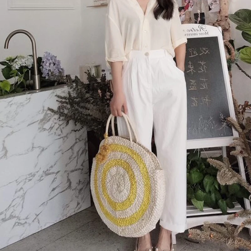 Летняя большая круглая Соломенная пляжная сумка 2019 женская тоут из