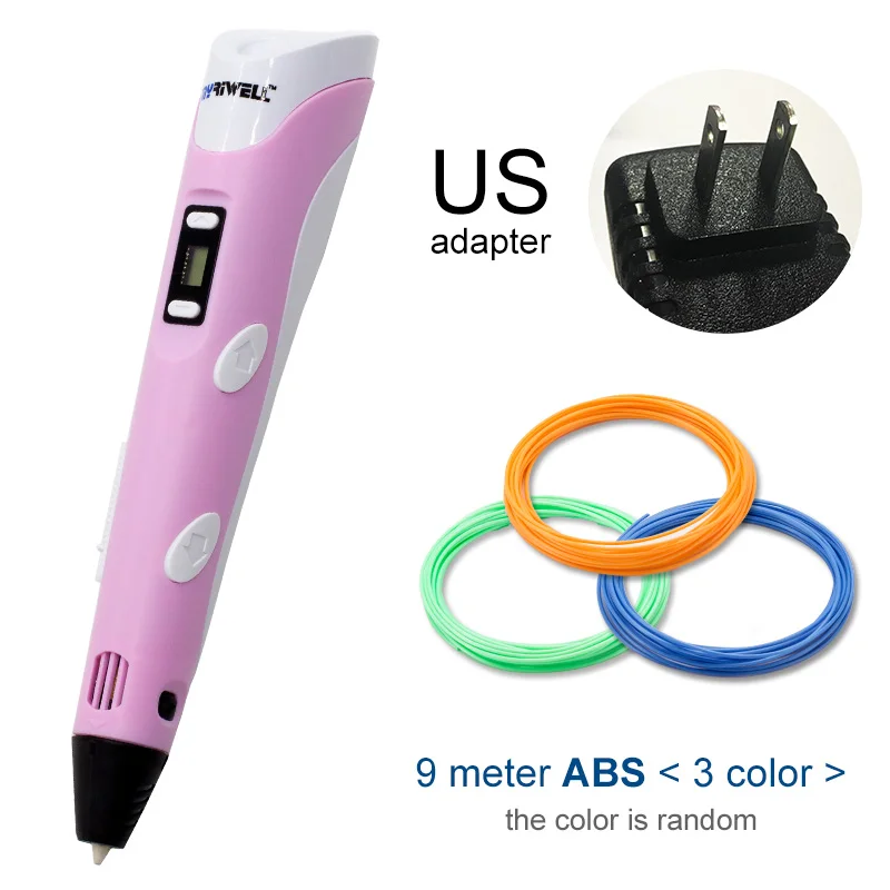 Myriwell, 3D ручка, светодиодный экран, сделай сам, 3D Ручка для печати, 100 м, ABS нити, креативная игрушка, подарок для детей, дизайнерский рисунок - Цвет: Pink US